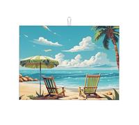 Tappetino scolapiatti assorbente con palma oceanica, tappetino scolapiatti per bancone della cucina, tappetino da caffè hawaiano, protezione per piatti con anello per appenderlo, 45,7 x 61 cm