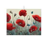 Tappetino scolapiatti assorbente con papavero per bancone della cucina, tappetino per acquerello, farfalla, caffè, scolapiatti con anello per appenderlo, 45,7 x 61 cm