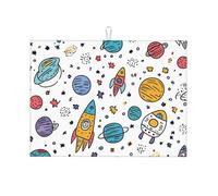 Tappetino scolapiatti assorbente con pianeta dei cartoni animati, per cucina, bancone spaziale, tappetino da caffè, protezione scolapiatti con anello per appenderlo, 45,7 x 61 cm
