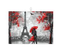 Tappetino scolapiatti assorbente con pittura a olio per bancone della cucina, Torre Eiffel, tappetino da caffè, protezione per piatti con anello per appenderlo, 45 x 61 cm