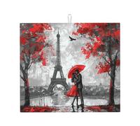 Tappetino scolapiatti assorbente con pittura a olio per bancone della cucina, Torre Eiffel, tappetino da caffè, protezione scolapiatti con anello per appenderlo, 40,6 x 45,7 cm