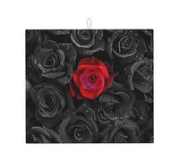 Tappetino scolapiatti assorbente con rosa rossa, per bancone della cucina, tappetino da caffè romantico con fiore e anello per appenderlo, 40,6 x 45,7 cm