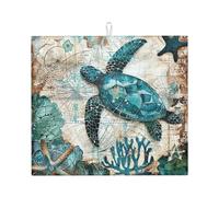 Tappetino scolapiatti assorbente con tartaruga marina e stella marina, tappetino scolapiatti per bancone della cucina, tappetino da caffè con anello per appenderlo, 40,6 x 45,7 cm