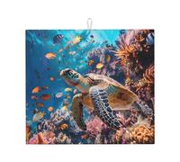 Tappetino scolapiatti assorbente con tartaruga sottomarina, tappetino scolapiatti per bancone della cucina, tappetino da caffè con anello per appenderlo, 40,6 x 45,7 cm