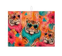 Tappetino scolapiatti assorbente con tigre tropicale, per cucina, colore pesca brillante, tappetino scolapiatti assorbente, in microfibra, per bancone della cucina, 45,7 x 61 cm