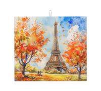 Tappetino scolapiatti assorbente con torre Eiffel, per bancone della cucina, tappetino da caffè autunnale Parigi, protezione scolapiatti con anello per appenderlo, 40,6 x 45,7 cm
