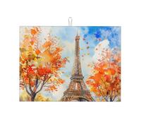 Tappetino scolapiatti assorbente con torre Eiffel, per bancone della cucina, tappetino da caffè autunnale Parigi, protezione scolapiatti con anello per appenderlo, 45 x 61 cm