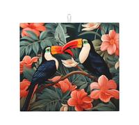 Tappetino scolapiatti assorbente con tucano della giungla tropicale, per bancone della cucina, tappetino da caffè, tappetino scolapiatti con anello per appenderlo, 40,6 x 45,7 cm