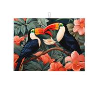 Tappetino scolapiatti assorbente con tucano della giungla tropicale, per bancone della cucina, tappetino da caffè, tappetino scolapiatti con anello per appenderlo, 45 x 61 cm