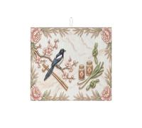 Tappetino scolapiatti assorbente con uccelli e fiori per bancone della cucina, tappetino scolapiatti assorbente in microfibra asiatica primaverile, decorazione 40,6 x 45,7 cm