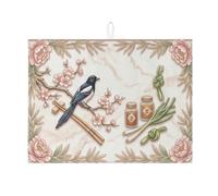 Tappetino scolapiatti assorbente con uccelli e fiori per bancone della cucina, tappetino scolapiatti assorbente in microfibra asiatica primaverile, decorazione 45,7 x 61 cm