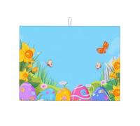 Tappetino scolapiatti assorbente con uova colorate, per bancone della cucina, motivo: farfalla pasquale, tappetino da caffè, scolapiatti con anello per appenderlo, 45 x 61 cm