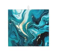 Tappetino scolapiatti assorbente in marmo turchese per bancone della cucina, linea foglia di tè, tappetino da caffè, scolapiatti con anello per appenderlo, 40,6 x 45,7 cm