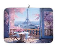 Tappetino scolapiatti assorbente in microfibra con paesaggio della Torre Eiffel di Parigi, per scolapiatti da cucina, cucchiaio, piatto di vetro, 40,6 x 45,7 cm