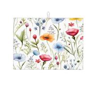 Tappetino scolapiatti assorbente in microfibra per lavello da cucina, 18x24 cm, motivo: fiori di campo primaverili, erbe aromatiche