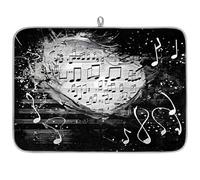 Tappetino scolapiatti assorbente in stile retrò con note musicali per bancone della cucina, tappetino in microfibra reversibile con anello per appendere utensili in vetro, pentole, 45,7 x 61 cm