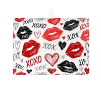 Tappetino scolapiatti assorbente, motivo bacio di San Valentino, stampa a cuore rosso e nero, romantico tappetino scolapiatti in microfibra per bancone della cucina, 45,7 x 61 cm