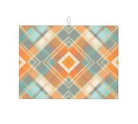 Tappetino scolapiatti assorbente, per bancone della cucina, classico, a quadretti, con anello per appenderlo, 45 x 61 cm, colore: arancione