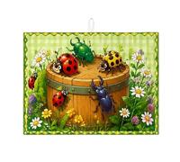 Tappetino scolapiatti assorbente per bancone della cucina, coccinella, scolapiatti assorbente, in microfibra, per giardino primaverile, per bancone della cucina, 45,7 x 61 cm