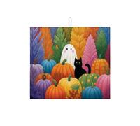 Tappetino scolapiatti assorbente per bancone della cucina, fantasia zucca e fantasma, tappetino scolapiatti in microfibra colorata per decorazione bancone della cucina, 40,6 x 45,7 cm