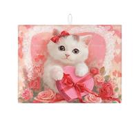 Tappetino scolapiatti assorbente per bancone della cucina, motivo a forma di gatto, in microfibra, motivo a cuore, decorazione per bancone della cucina, 45,7 x 61 cm