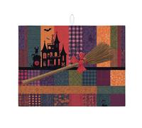 Tappetino scolapiatti assorbente per bancone della cucina, motivo: castello spettrale e scopa, tappetino scolapiatti in microfibra per decorazione del bancone della cucina, 45,7 x 61 cm