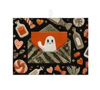 Tappetino scolapiatti assorbente per bancone della cucina, motivo fantasma di Halloween, colore nero e arancione, divertente tappetino in microfibra per asciugatura bar, 45,7 x 61 cm