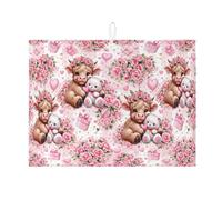 Tappetino scolapiatti assorbente per bancone della cucina, motivo floreale con mucca e orso, grazioso tappetino scolapiatti primaverile in microfibra per bar, 45 x 61 cm