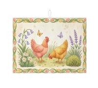 Tappetino scolapiatti assorbente per bancone della cucina, motivo: gallina di pesca, tappetino scolapiatti assorbente in microfibra floreale primaverile per protezione bar 45,7 x 61 cm
