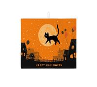 Tappetino scolapiatti assorbente per bancone della cucina, motivo gatto spettrale e luna, tappetino scolapiatti in microfibra autunnale per decorazione bancone della cucina, 40,6 x 45,7 cm