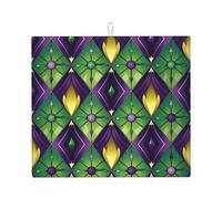 Tappetino scolapiatti assorbente per bancone della cucina, motivo mardi gras Fleur De Lis, tappetino da caffè colorato con anello per appenderlo, 40,6 x 45,7 cm