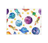 Tappetino scolapiatti assorbente per bancone della cucina, motivo: nave spaziale, colorato, tappetino da caffè, protezione scolapiatti con anello per appenderlo, 45,7 x 61 cm