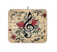 Tappetino scolapiatti assorbente per bancone della cucina, motivo note musicali retrò, tappetino in microfibra reversibile con anello per appendere utensili in vetro, pentole, 40,6 x 45,7 cm