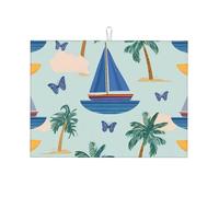 Tappetino scolapiatti assorbente per bancone della cucina, motivo: palma a vela, tappetino da caffè, protezione scolapiatti con anello per appenderlo, 45,7 x 61 cm