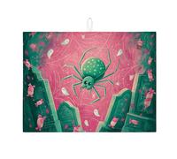 Tappetino scolapiatti assorbente per bancone della cucina, motivo ragno verde e fantasmi per Halloween, tappetino scolapiatti divertente in microfibra per decorazione bancone della cucina, 45,7 x 61