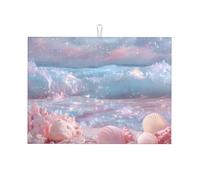 Tappetino scolapiatti assorbente per bancone della cucina, motivo: spiaggia con conchiglie rosa, tappetino da caffè, protezione per piatti con anello per appenderlo, 45,7 x 61 cm