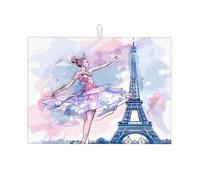 Tappetino scolapiatti assorbente per bancone della cucina, motivo: Torre Eiffel, tappetino da caffè Parigi, protezione scolapiatti con anello per appenderlo, 45 x 61 cm