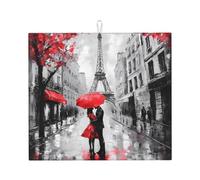 Tappetino scolapiatti assorbente per bancone della cucina, motivo: Torre Eiffel, tappetino da caffè, protezione scolapiatti con anello per appenderlo, 40,6 x 45,7 cm