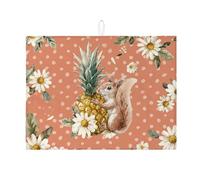 Tappetino scolapiatti assorbente per bancone della cucina, tappetino scolapiatti assorbente a forma di scoiattolo e ananas, tappetino in microfibra primaverile per proteggere bar, 45,7 x 61 cm
