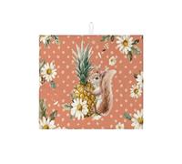 Tappetino scolapiatti assorbente per bancone della cucina, tappetino scolapiatti assorbente a forma di scoiattolo e ananas, tappetino in microfibra primaverile per proteggere bar, 40,6 x 45,7 cm