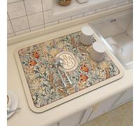Tappetino scolapiatti assorbente per banconi da cucina, in stile fantasia, lati antiscivolo con retro in gomma, resistente al calore e isolante, adatto per asciugare bicchieri e utensili (P)