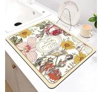 Tappetino scolapiatti assorbente per banconi da cucina, in stile fantasia, lati antiscivolo con retro in gomma, resistente al calore e isolante, adatto per asciugare bicchieri e utensili (N)
