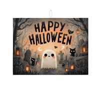 Tappetino scolapiatti assorbente per cucina, motivo fantasma di Halloween, simpatico gatto e fantasma, divertente tappetino scolapiatti in microfibra per proteggere il bancone della cucina, 45,7 x 61