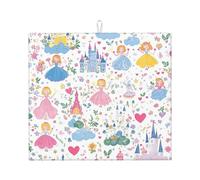 Tappetino scolapiatti assorbente per cucina, motivo: principessa, per bancone della cucina, motivo: castello, cuore, caffè, scolapiatti con anello per appenderlo, 40,6 x 45,7 cm
