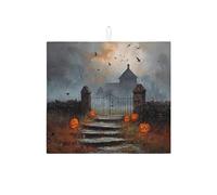 Tappetino scolapiatti assorbente per Halloween, motivo casa infestata spettrale, tappetino scolapiatti in microfibra autunnale per proteggere il bancone della cucina, 40,6 x 45,7 cm