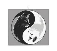 Tappetino scolapiatti assorbente per piatti a forma di gatto, per bancone della cucina, tappetino da caffè Tai Chi, protezione scolapiatti con anello per appenderlo, 40,6 x 45,7 cm, colore: bianco e