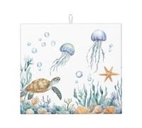 Tappetino scolapiatti assorbente per piatti a forma di pesce, per bancone della cucina, tartaruga, stella marina, caffè, tappetino scolapiatti con anello per appenderlo, 40,6 x 45,7 cm