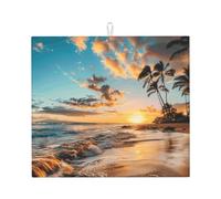 Tappetino scolapiatti assorbente per piatti da spiaggia, per bancone della cucina, tramonto e caffè, con anello per appenderlo, 40,6 x 45,7 cm