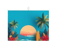 Tappetino scolapiatti assorbente per piatti da spiaggia, tappetino scolapiatti per bancone della cucina, con palma marina, tappetino da caffè, protezione scolapiatti con anello per appenderlo, 45,7 x