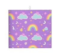 Tappetino scolapiatti assorbente Rainbow Moon per bancone della cucina, motivo: nuvola, tappetino da caffè, protezione scolapiatti con anello per appenderlo, 40,6 x 45,7 cm